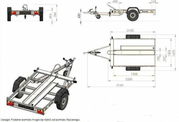 Remorque moto 1 rail unitraler sans plancher – Image 3
