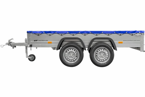 unitrailer 264/2 kipp avec roue jockey, tiges de support et bâche plate bleue – Image 11