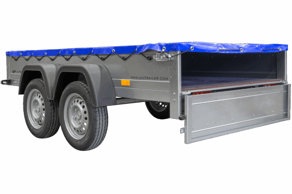 unitrailer 264/2 kipp avec roue jockey, tiges de support et bâche plate bleue – Image 9